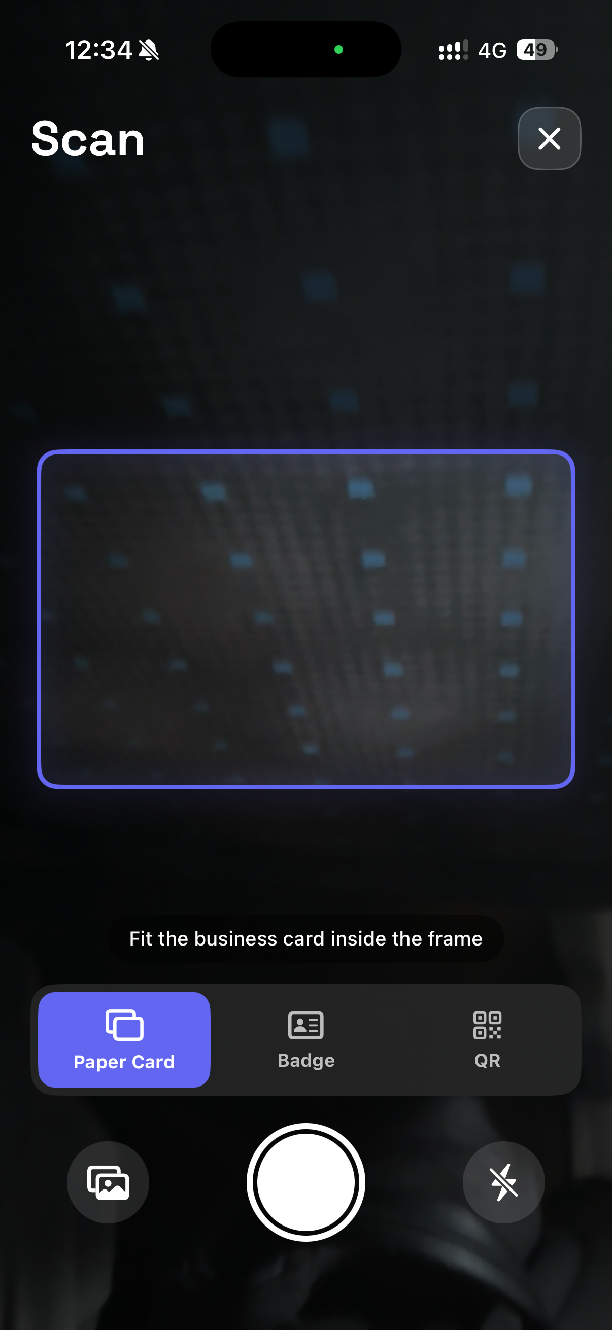 Scanning a paper business card with the camera