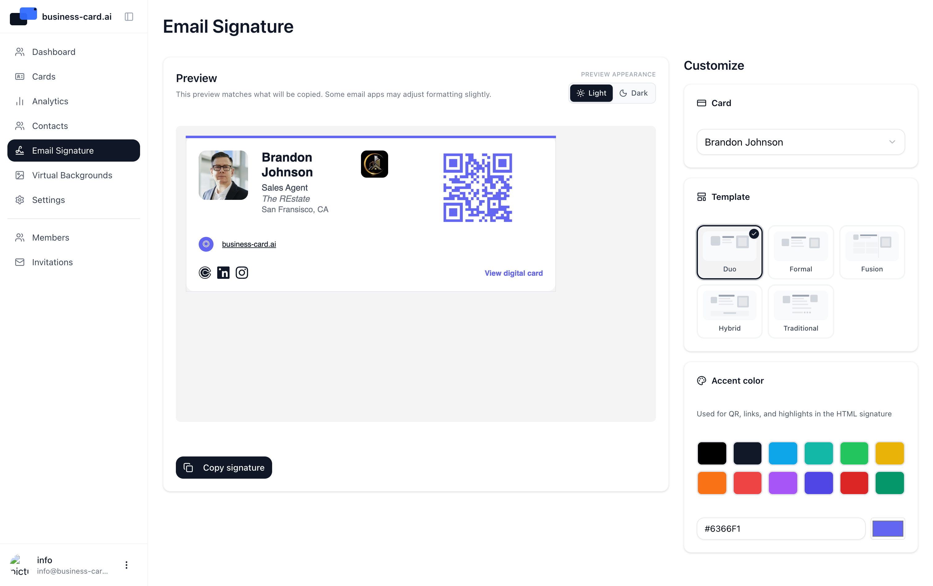 One brand identity applied consistently across a card and email signature