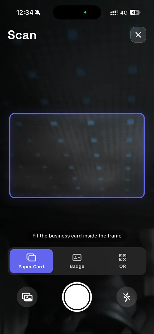 Scanning a paper business card with the camera