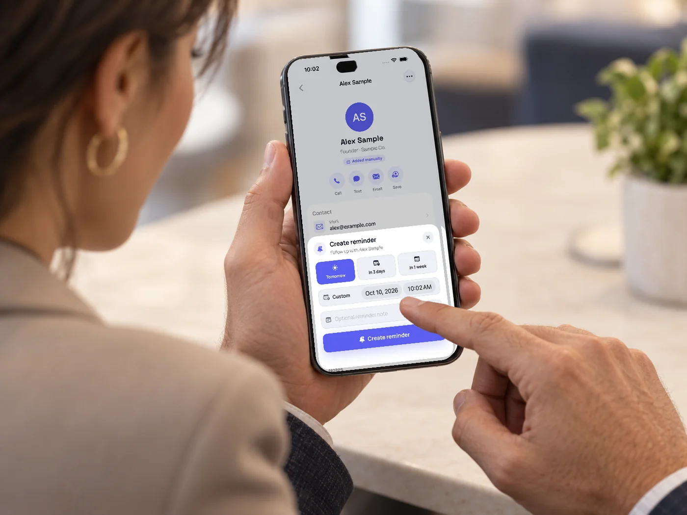 Création d’un rappel pour un contact dans l’application mobile.