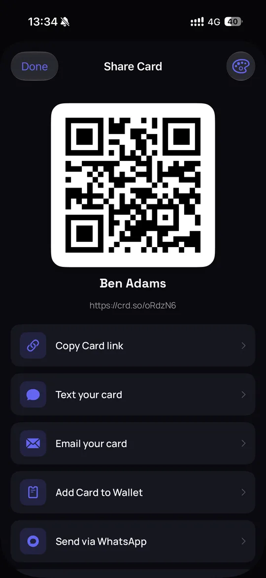 Sharing a business-card.ai digital card via its QR code